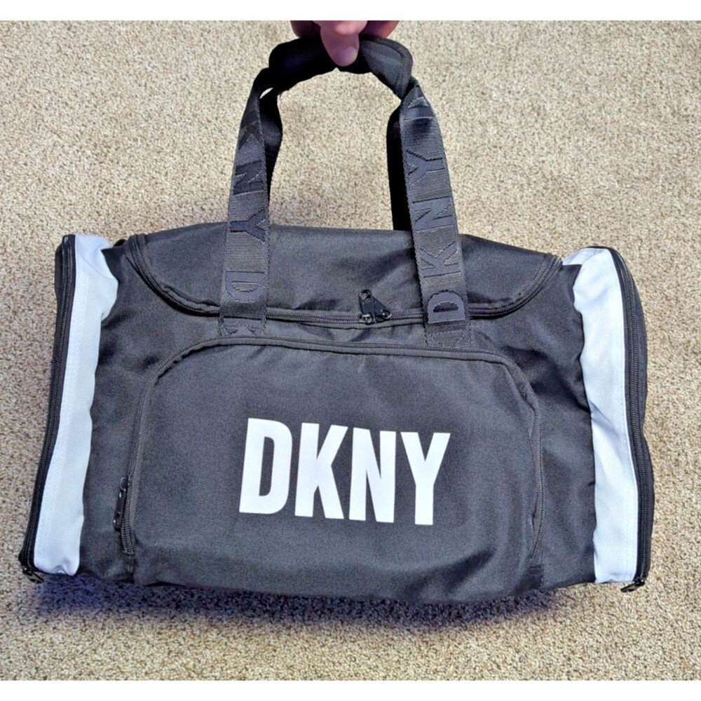 DKNY Black Duffel/Gym Bag - Sports Gym Travel Bag - Black Gym Bag - DKNY Brand